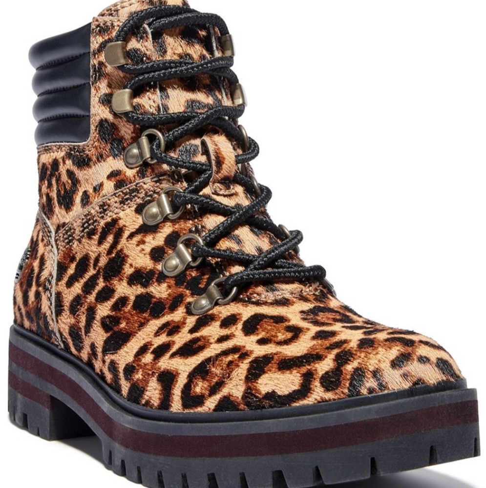 NEW Timberland London Square size 6.5 Cheetah Print Calf Hair Chunky Lug Boots